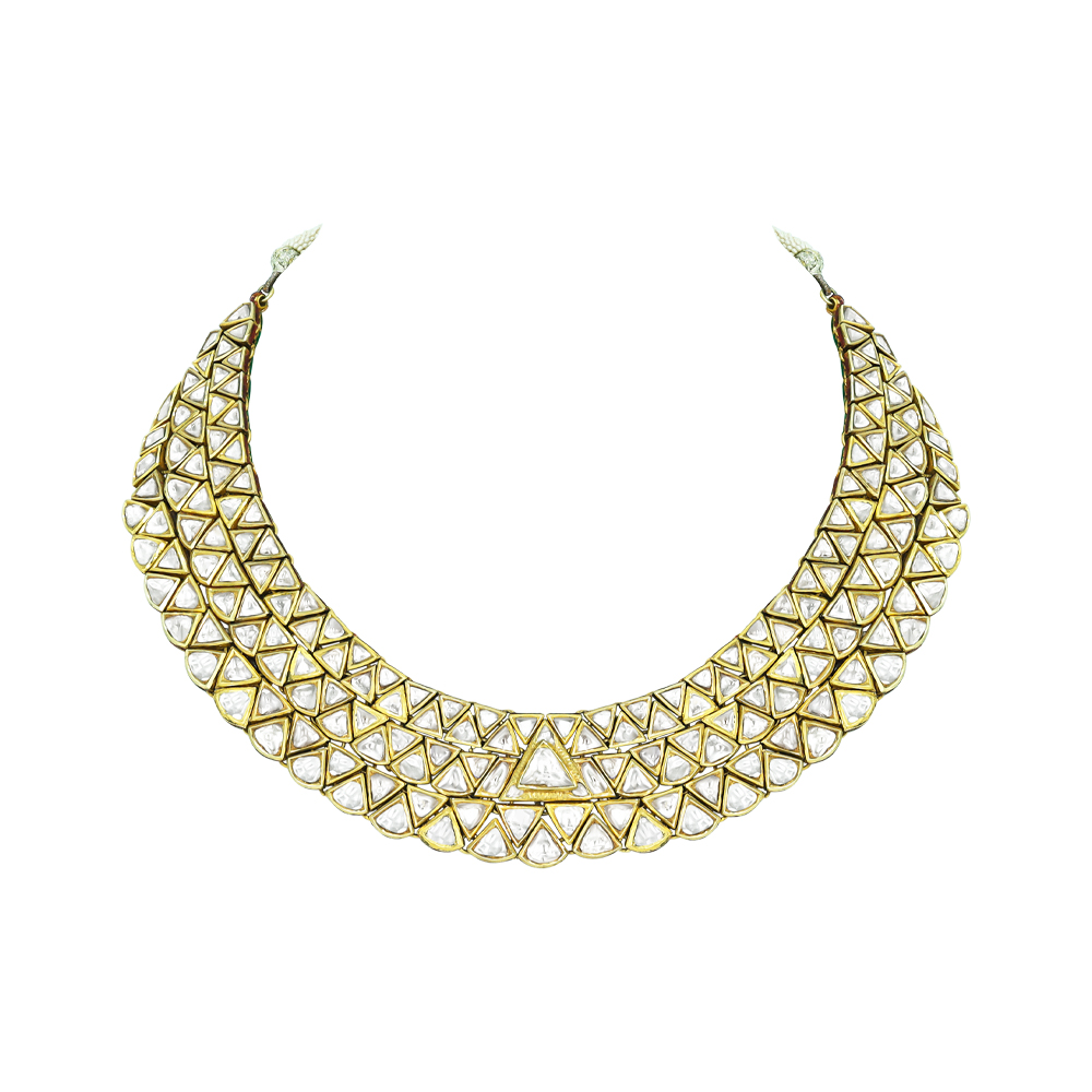 Geometric Polki Collar Necklace with Gold Framework